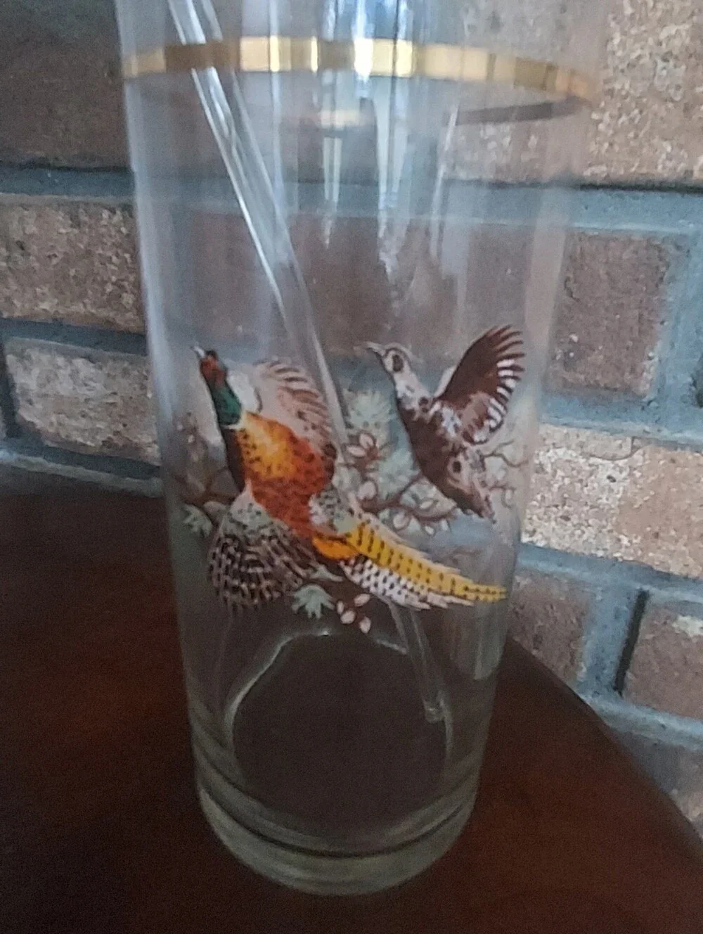 Princess House Wild Pheasant Bird Cocktail Martini Mixer Pitcher Stirrer Rustic